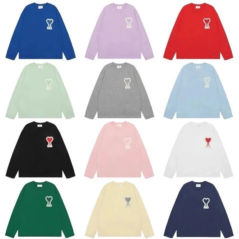 Ami Paris Heart Logo Long Sleeve T-Shirt in Royal Blue