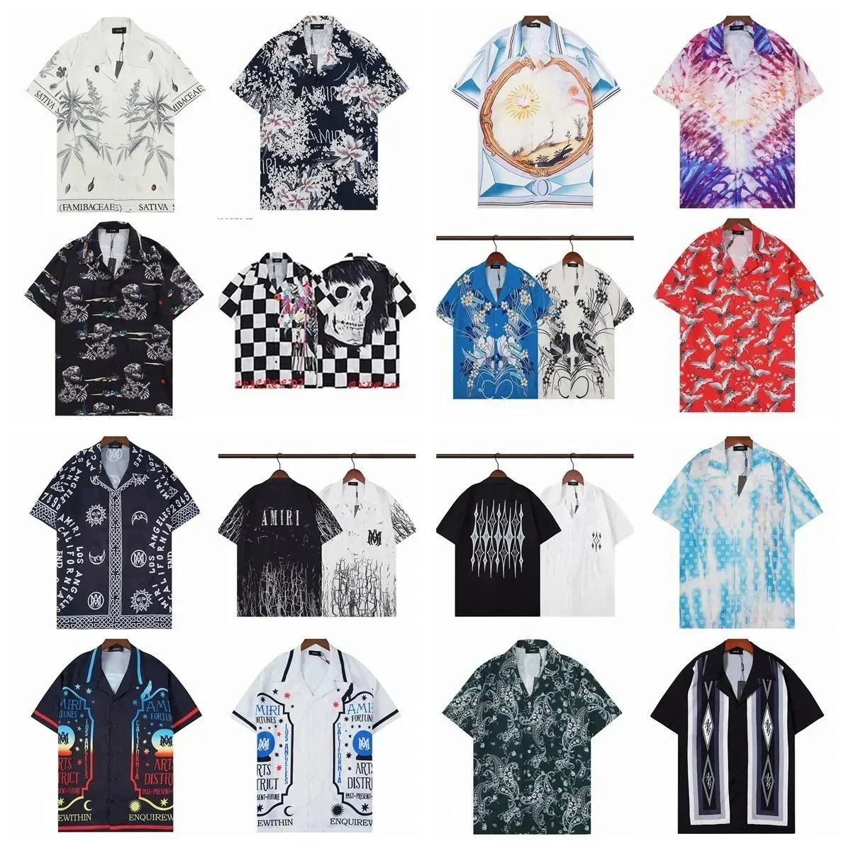 AMIRI Floral Print Short-Sleeve Shirt Navy Blue with White Blossoms