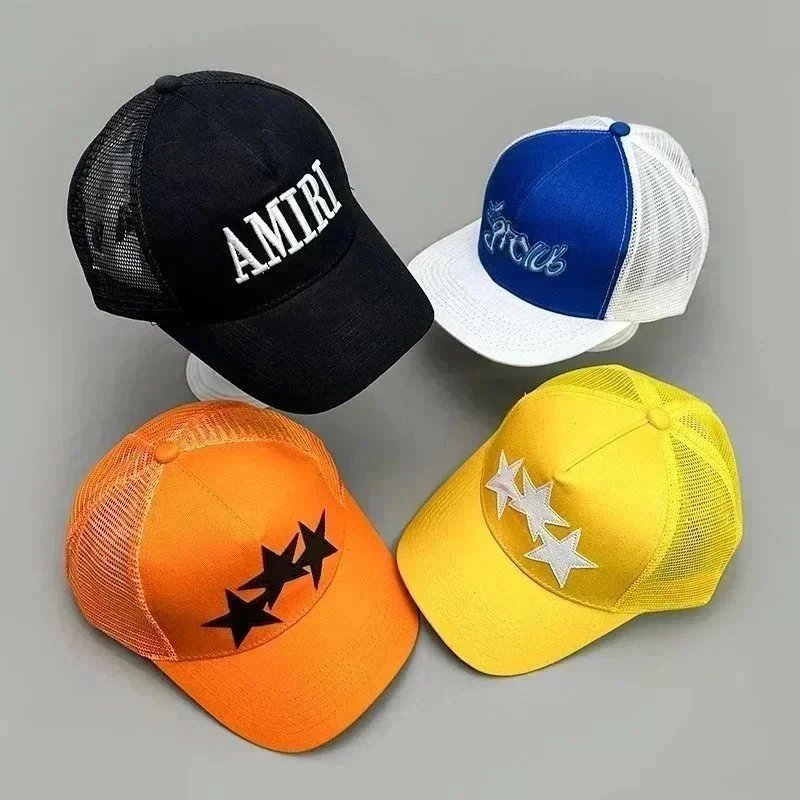 AMIRI Mesh Trucker Cap with Embroidered Logo and Star Patterns