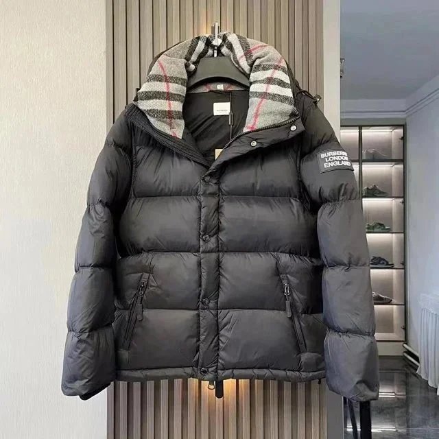 Burberry Moncler Collaboration Black Puffer Jacket with Check Hood