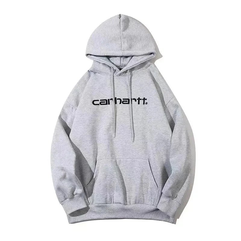 Carhartt Script Logo Hoodie - Heather Grey Pullover with Front Pocket