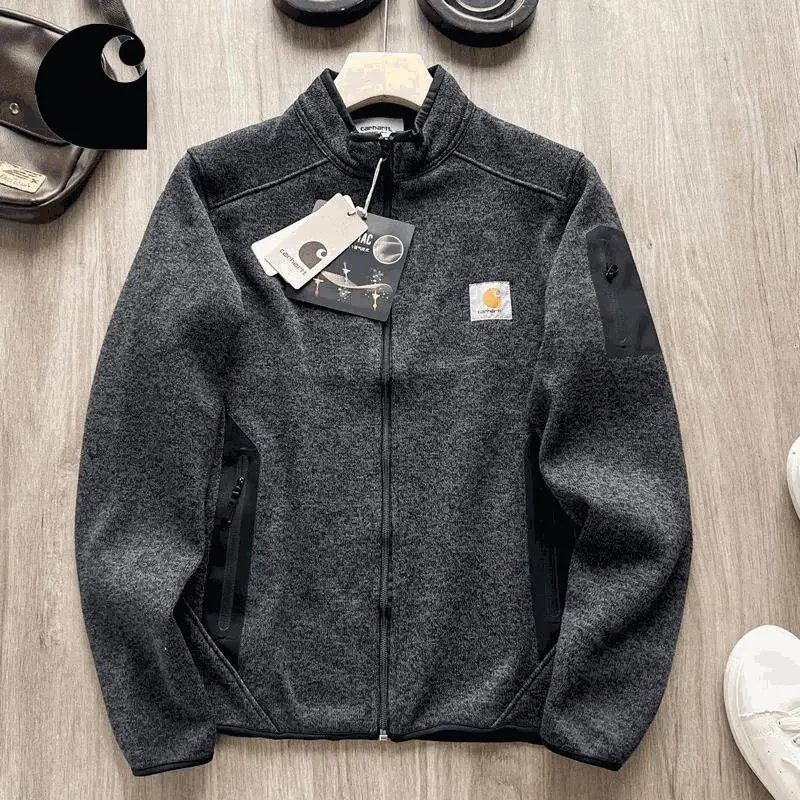 Carhartt WIP Chase Fleece Jacket Charcoal Heather with Patch Detail
