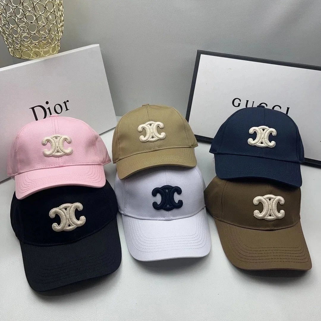 Celine CC Logo Embroidered Baseball Cap - Pink Khaki Navy Black White Brown