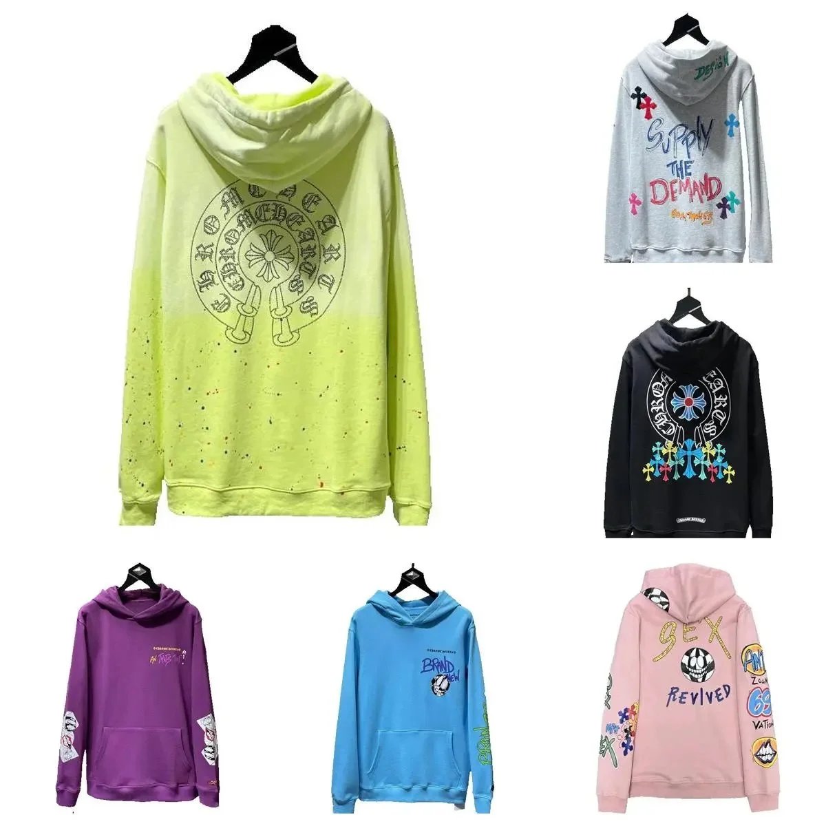 Chrome Hearts Neon Yellow Gradient Hoodie with Cross Motif