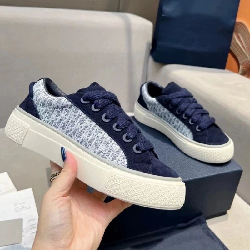 Dior B23 Low-Top Sneakers Navy Blue with Oblique Pattern