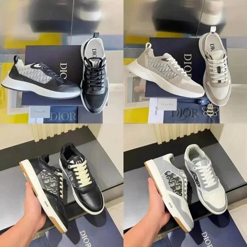 Dior B23 Low-Top Sneakers with Oblique Pattern and Contrast Sole