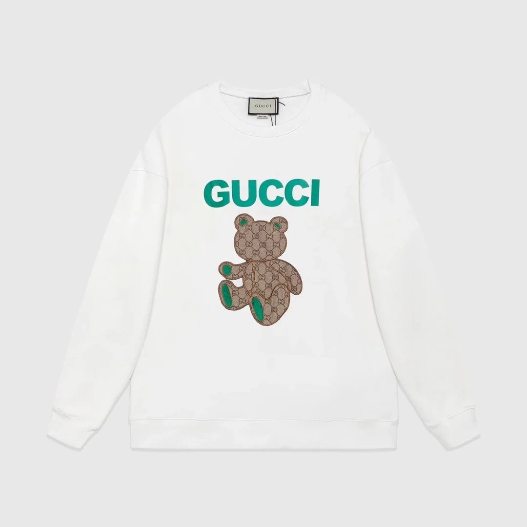 Gucci Bear Logo White Sweatshirt with Green Accents