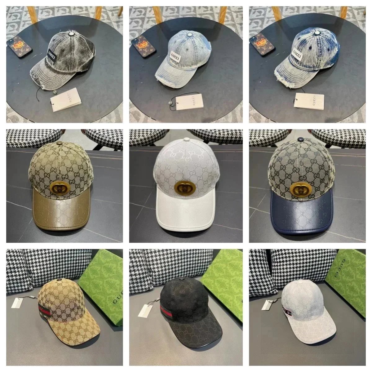 Gucci GG Monogram Baseball Cap with Gold Heart Emblem