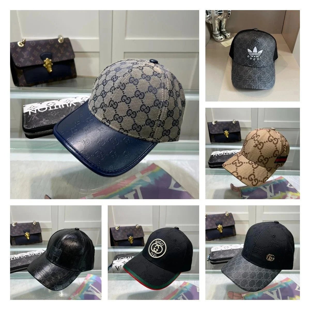 Gucci GG Monogram Baseball Cap with Leather Visor