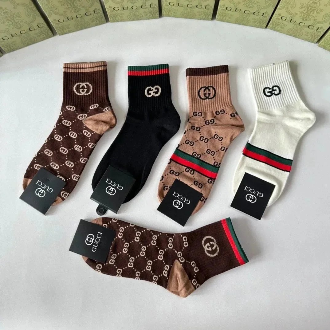 Gucci GG Monogram Pattern Socks with Web Stripe Trim