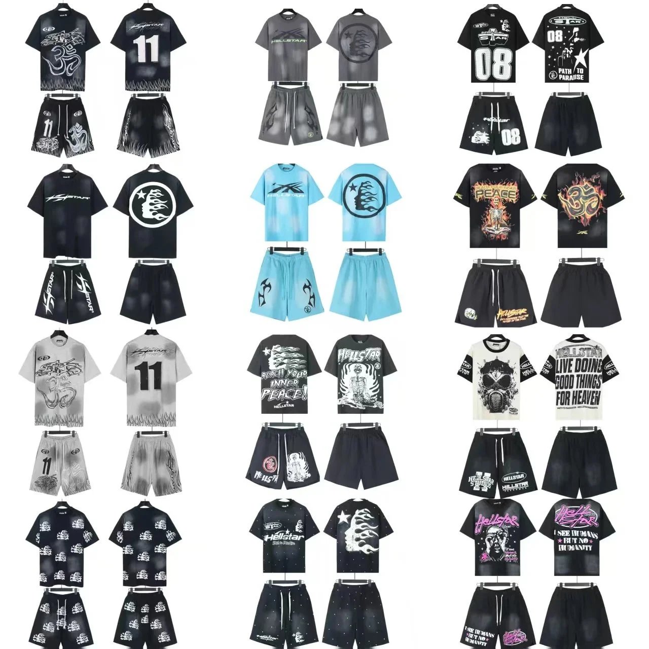 HELLSTAR Flame Om Symbol T-Shirt and Shorts Set Black