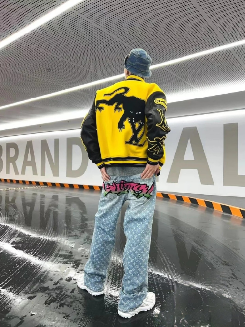 Louis Vuitton Yellow Black Panther Motif Varsity Jacket