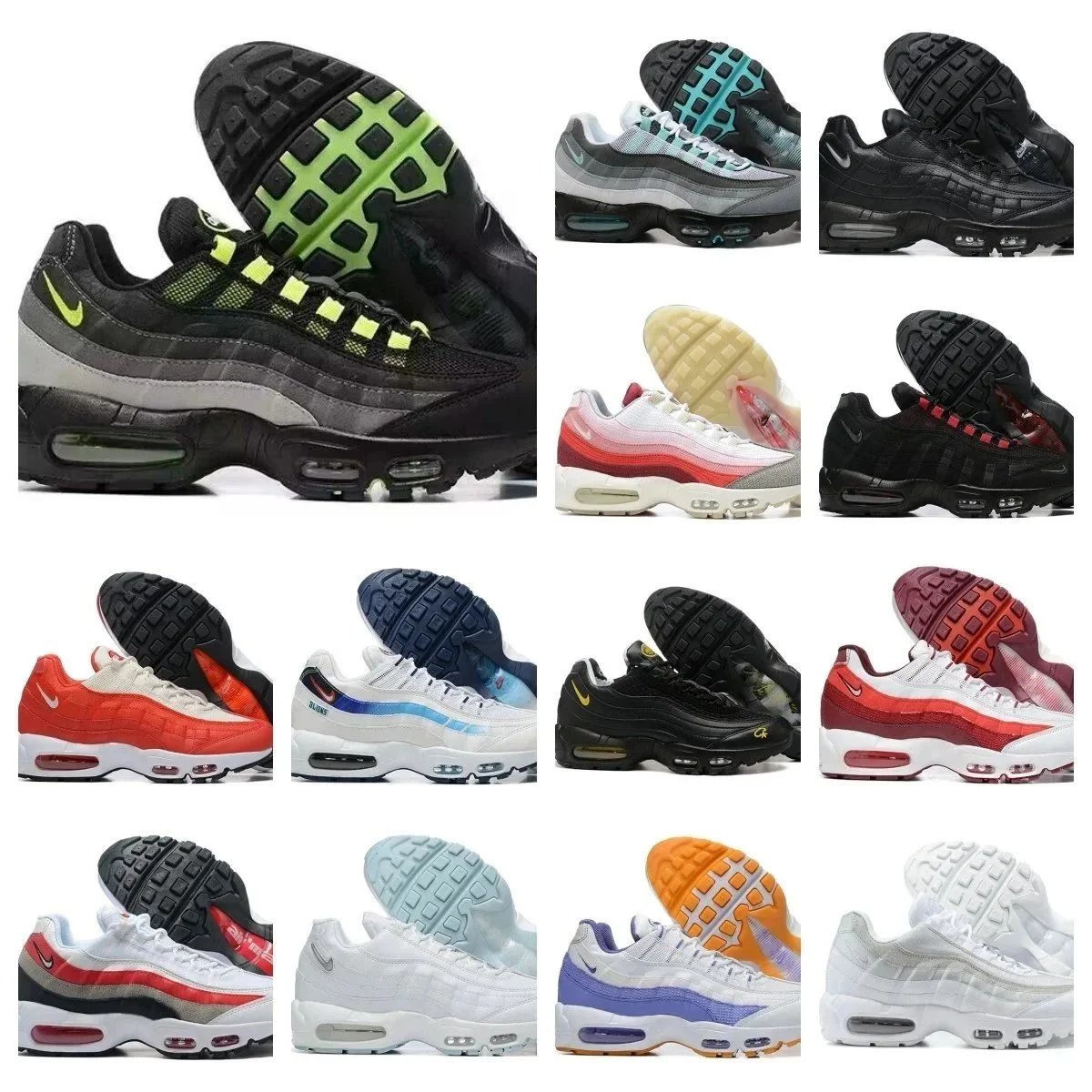 Nike Air Max 95 Black Volt Mesh Upper Visible Air Cushioning