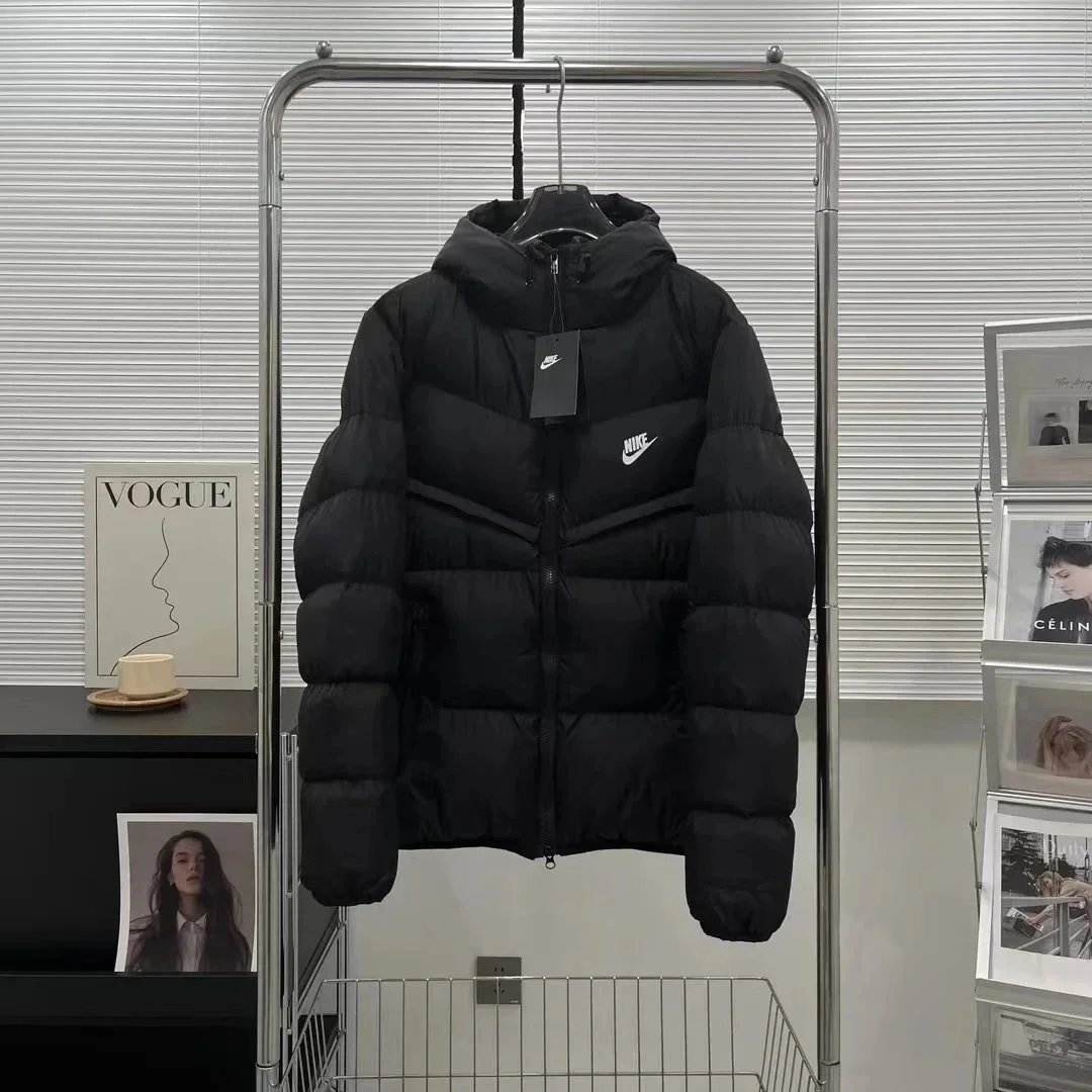 Nike Sportswear Hooded Puffer Jacket - Black with Swoosh Logo