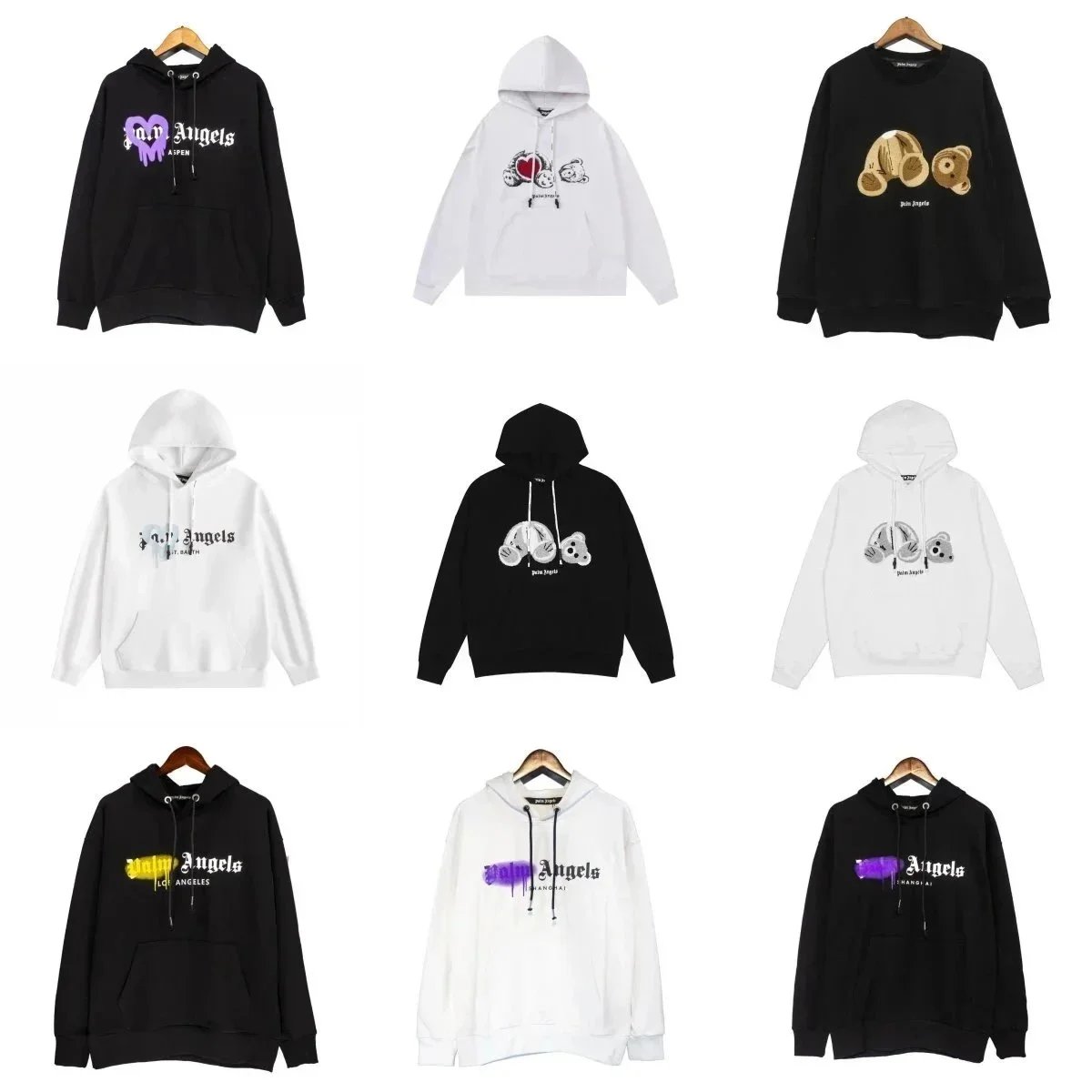 Palm Angels Bear Embroidery Black Hoodie with Gold Detail