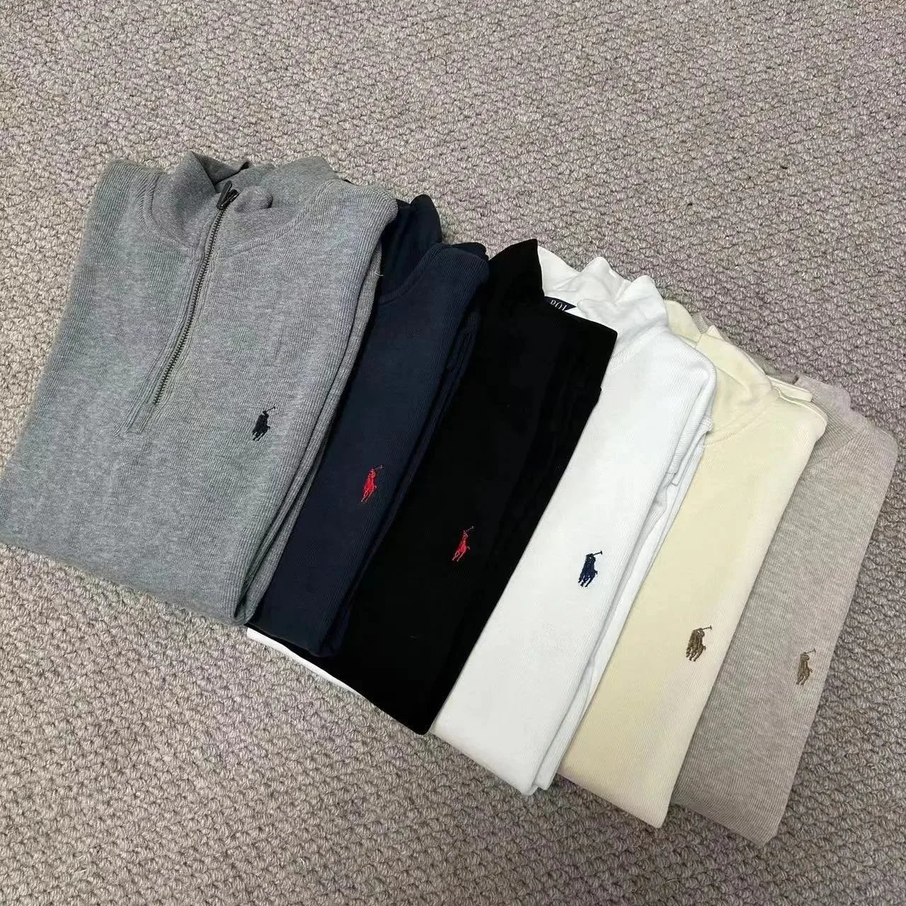 Polo Ralph Lauren Half-Zip Ribbed Sweater - Gray with Pony Logo
