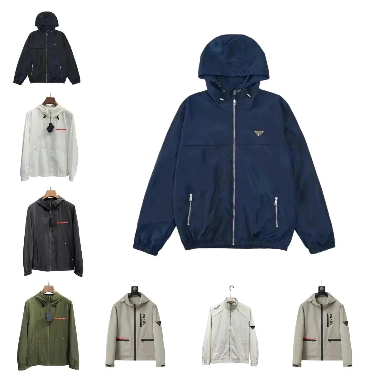 Prada Re-Nylon Hooded Windbreaker Jacket Navy Blue Triangle Logo