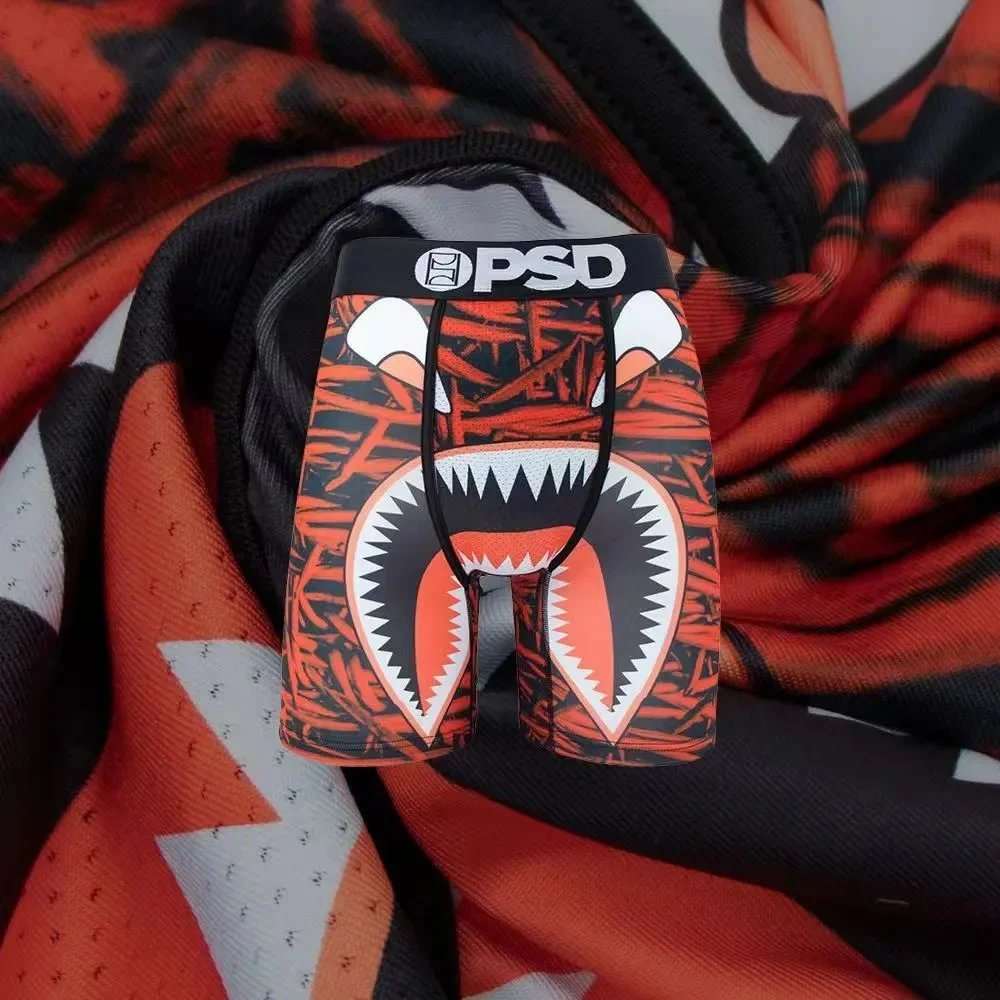PSD Shark Mouth Boxer Briefs - Orange Black Graffiti Print