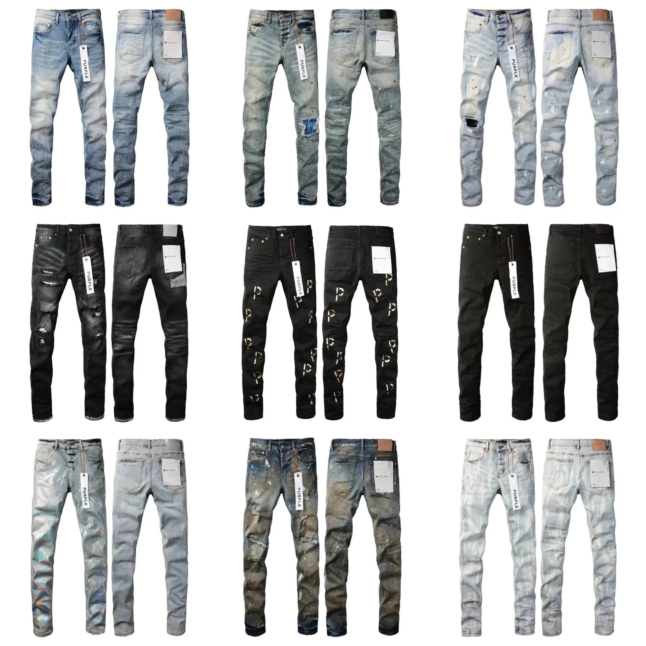 Purple Distressed Slim Fit Jeans with Paint Splatter Detail