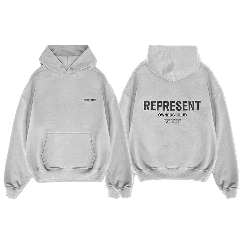 REPRESENT Owners' Club Oversized Hoodie - Light Grey Washed