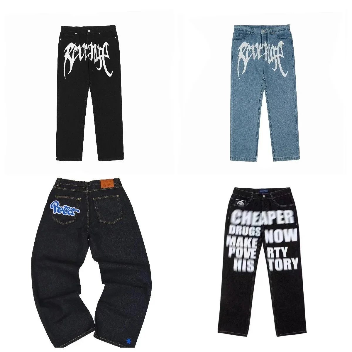 Revenge Gothic Script Denim Jeans - Black
