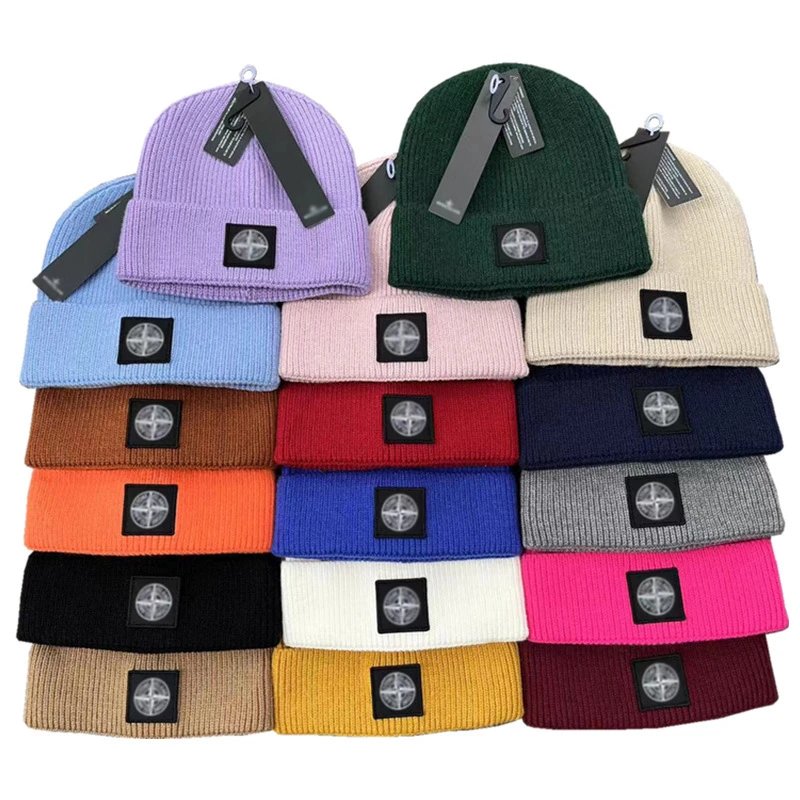 Stone Island Compass Logo Knit Beanie - Purple Ribbed Cuff