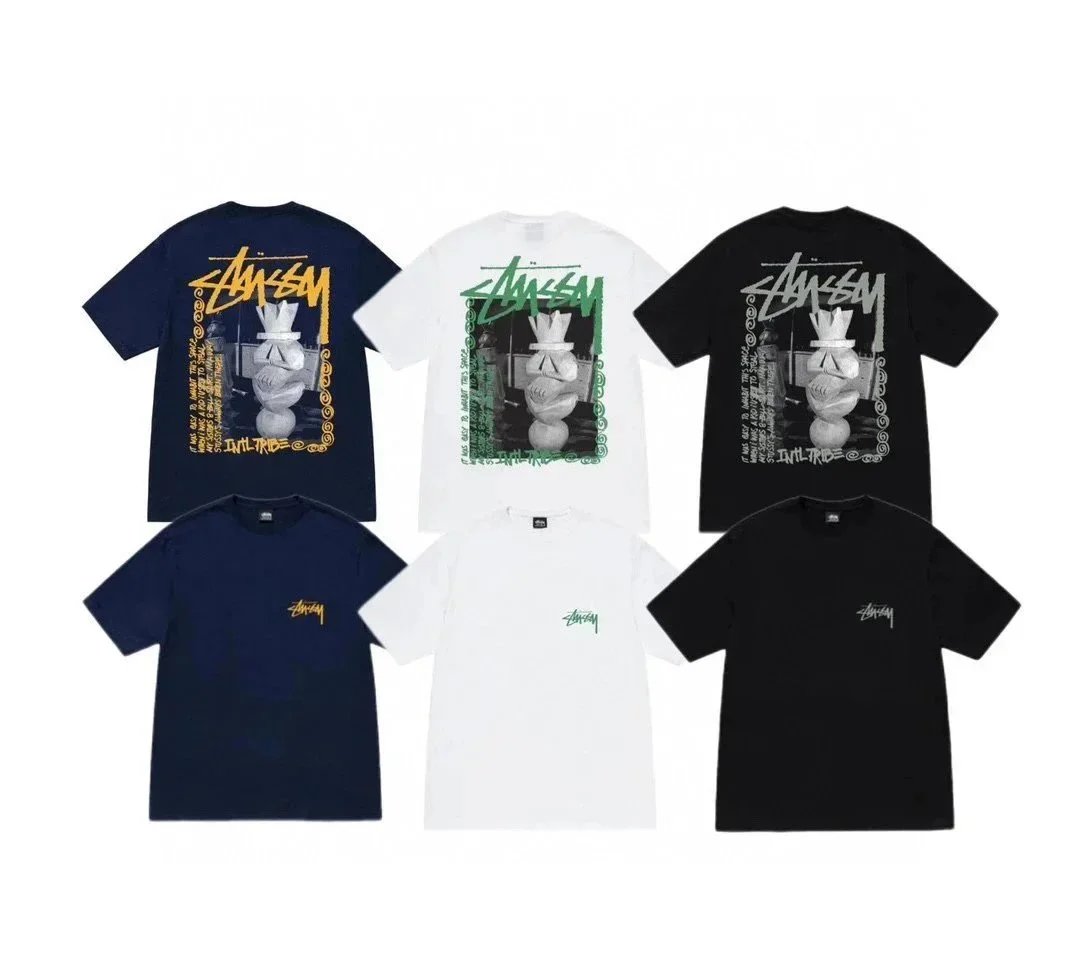 Stussy Devil Tribe Graphic T-Shirt Navy Yellow Print