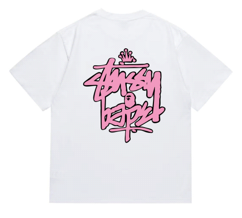 Stussy Pink Graffiti Logo White T-Shirt