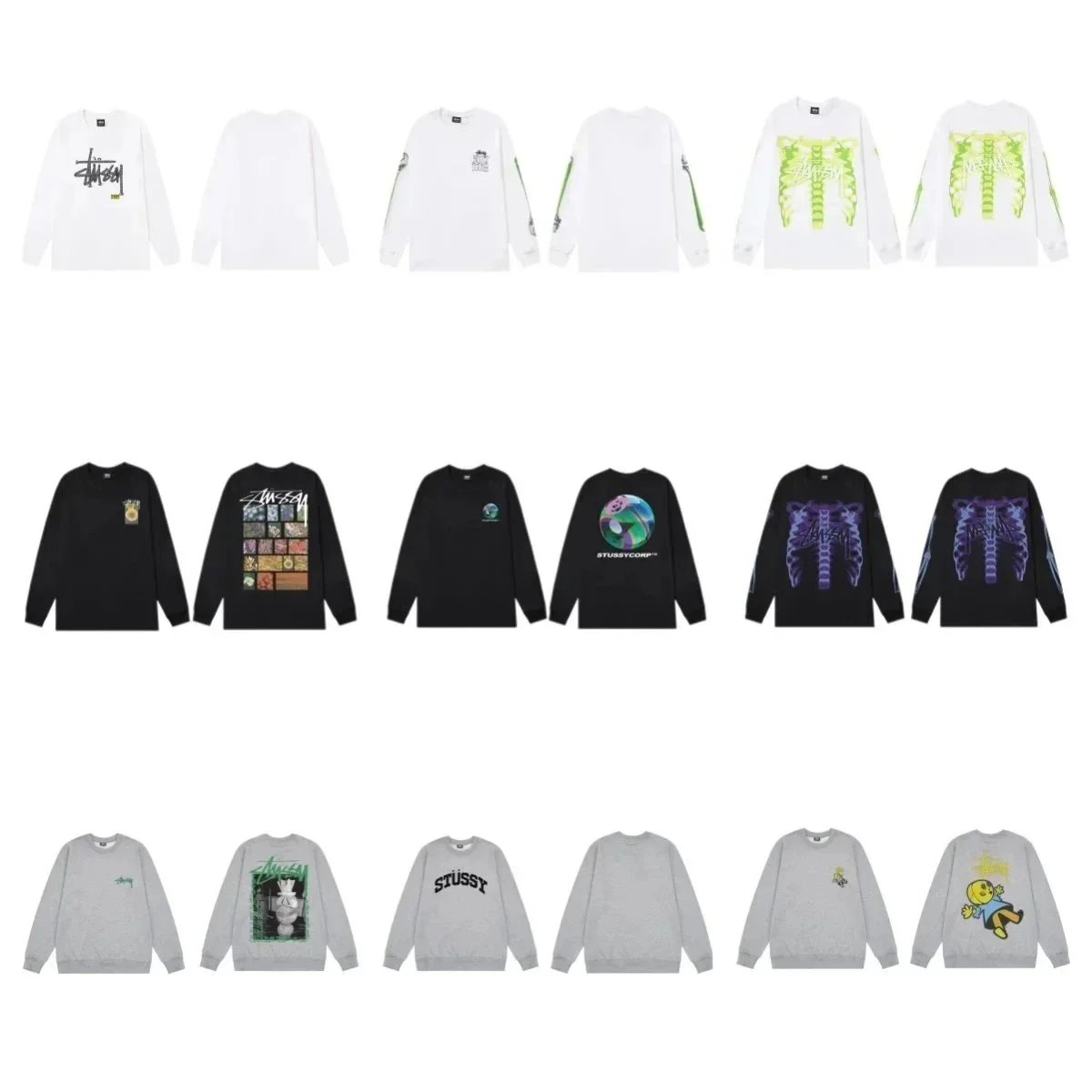Stussy X-Ray Ribcage Long Sleeve Tee - Neon Green Print