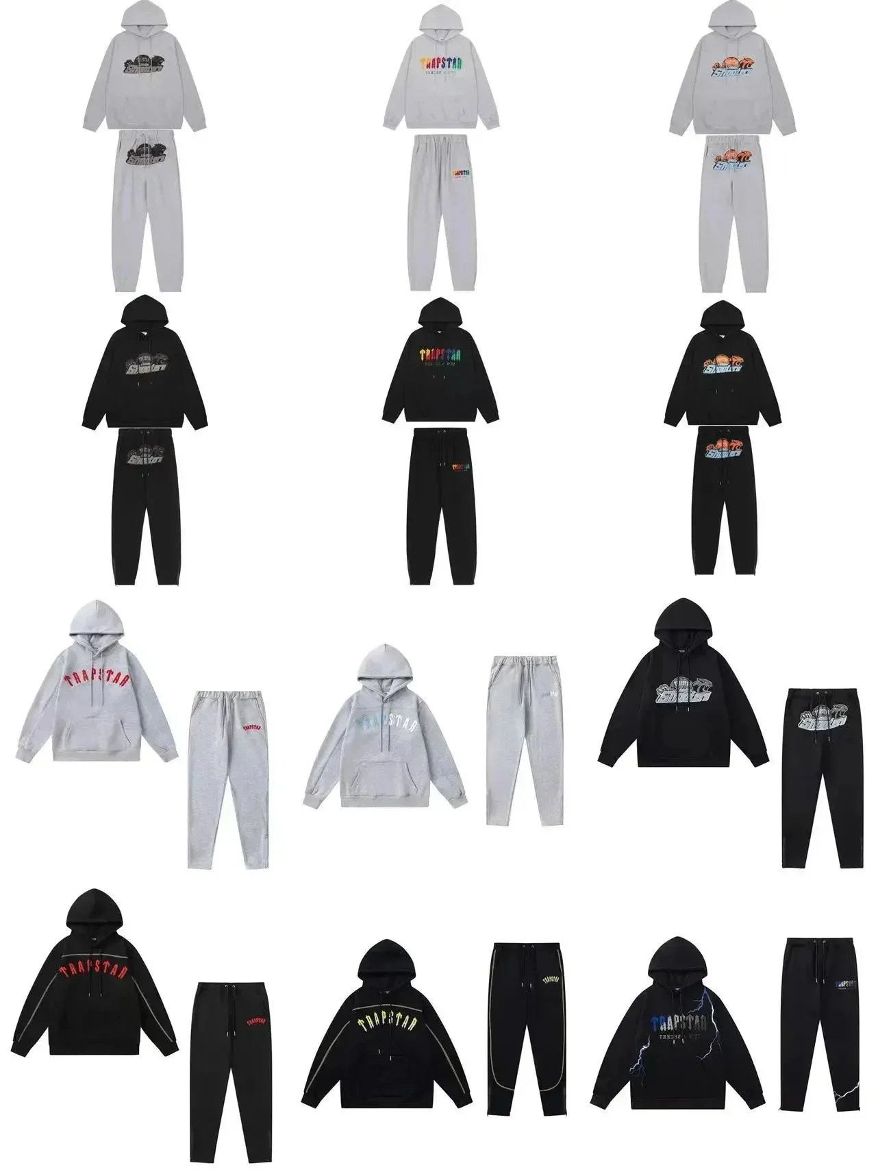 TRAPSTAR Graphic Hoodie and Jogger Set - Gray with Rainbow Logo